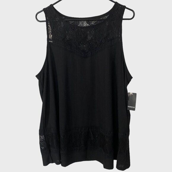 torrid Tops - Torrid Lace Trim Inset Tank Women's Size 1X Black Sleeveless Scoop Neck Top New